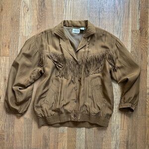 ABVIEN Vintage Bronze Silk Jacket with Fringe